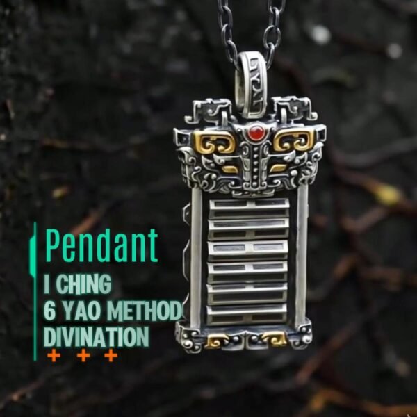 [6-Yao Divination Pendant]National trend ethnic style pendant; Brass plated with silver pendant; Retro engraved rotating I-Ching 64 hexagrams necklace