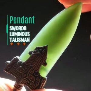 [Sword Pendant]Replica of Green Jade mythical creatures Pattern Necklace; Ancient Sword man Pendant with Beast Face Design