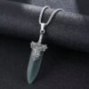 [Sword Pendant]Replica of Green Jade mythical creatures Pattern Necklace; Ancient Sword man Pendant with Beast Face Design